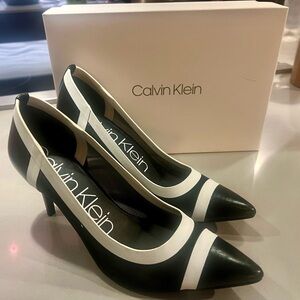 Calvin Klein black & white heels, size 9 , 3 1/4 inch heel